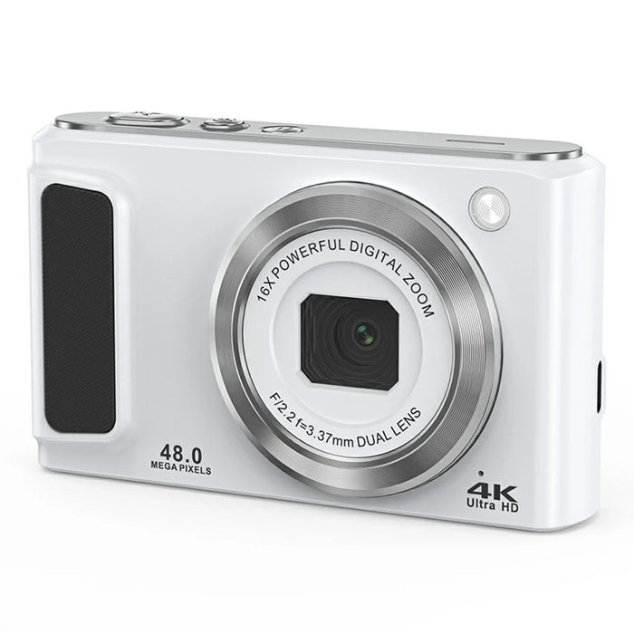 DC308 For Students 2.8 Inch IPS Screen Digital Camera 16X Zoom 4K HD Dual Lens Camcorder - White / EU Plug - 1
