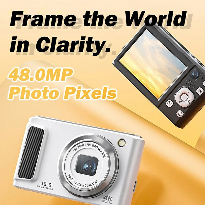 DC308 For Students 2.8 Inch IPS Screen Digital Camera 16X Zoom 4K HD Dual Lens Camcorder - White / EU Plug - 4