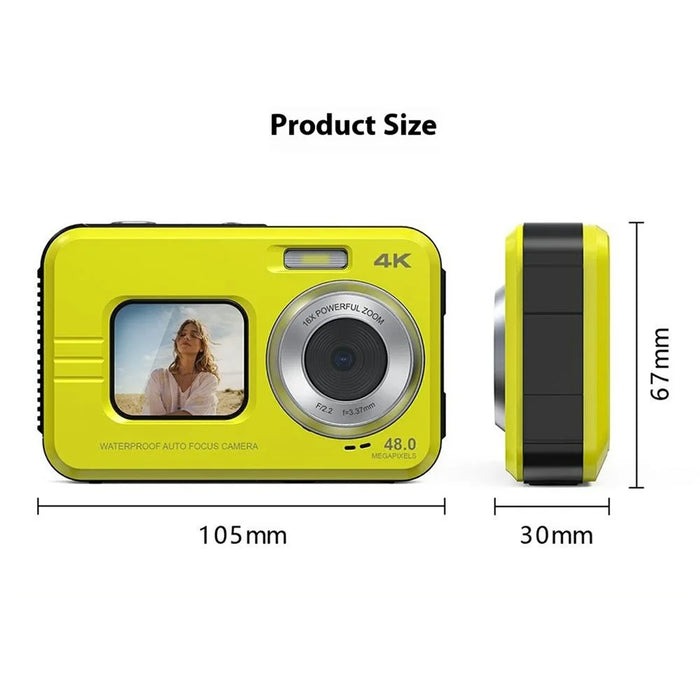 WDC901 For Outdoor Sports 4K Video Recorder 48MP Auto Focus HD Dual Screen Waterproof Digital Camera, with 32GB Card - Yellow - 7