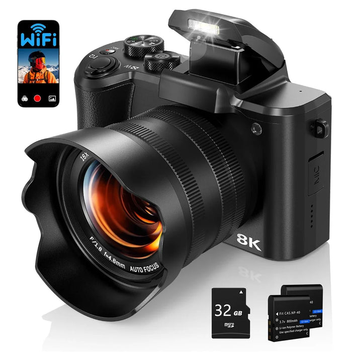 DC226 8K Digital Camera 48MP Sensor Entry-Level for Students Selfie Camera with 32GB Memory Card  /  2 Batteries - EU Plug - 1