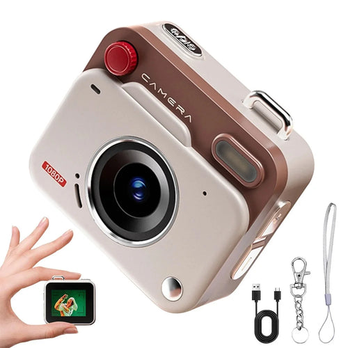 Y6000 Mini Keychain Retro Camera HD 1080P 48MP Tiny Pocket Size Photo Video for Travel Study Recording - Khaki - 1
