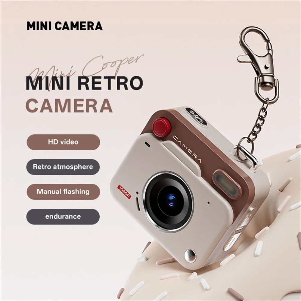 Y6000 Mini Keychain Retro Camera HD 1080P 48MP Tiny Pocket Size Photo Video for Travel Study Recording - Khaki - 5