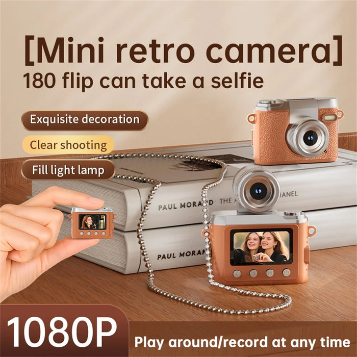 Y7000 Retro Design Digital Camera 1080P HD Mini Compact Camera with Flip Lens for Students - Brown - 4