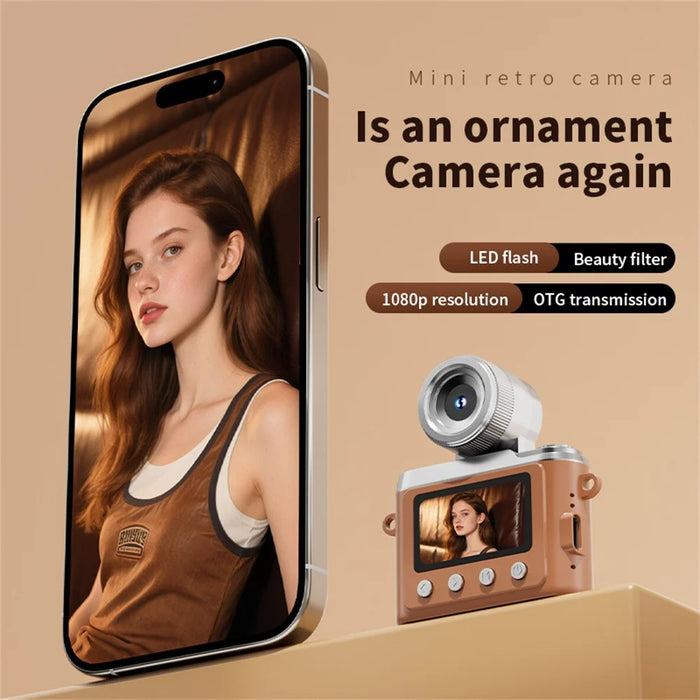 Y7000 Retro Design Digital Camera 1080P HD Mini Compact Camera with Flip Lens for Students - Brown - 5