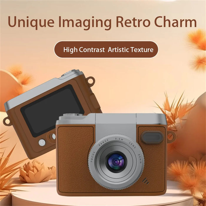 DM20 Auto Focus Mini Digital Camera 1.47 Inch HD Screen Flip Lens Video Recording CCD for Students - Brown - 3
