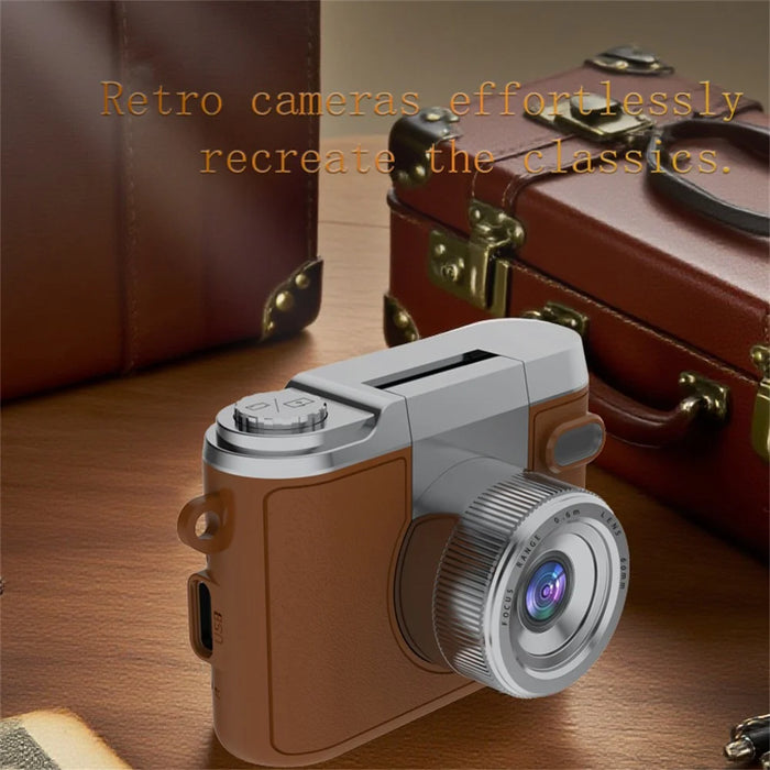 DM20 Auto Focus Mini Digital Camera 1.47 Inch HD Screen Flip Lens Video Recording CCD for Students - Brown - 5
