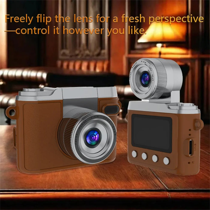 DM20 Auto Focus Mini Digital Camera 1.47 Inch HD Screen Flip Lens Video Recording CCD for Students - Brown - 6