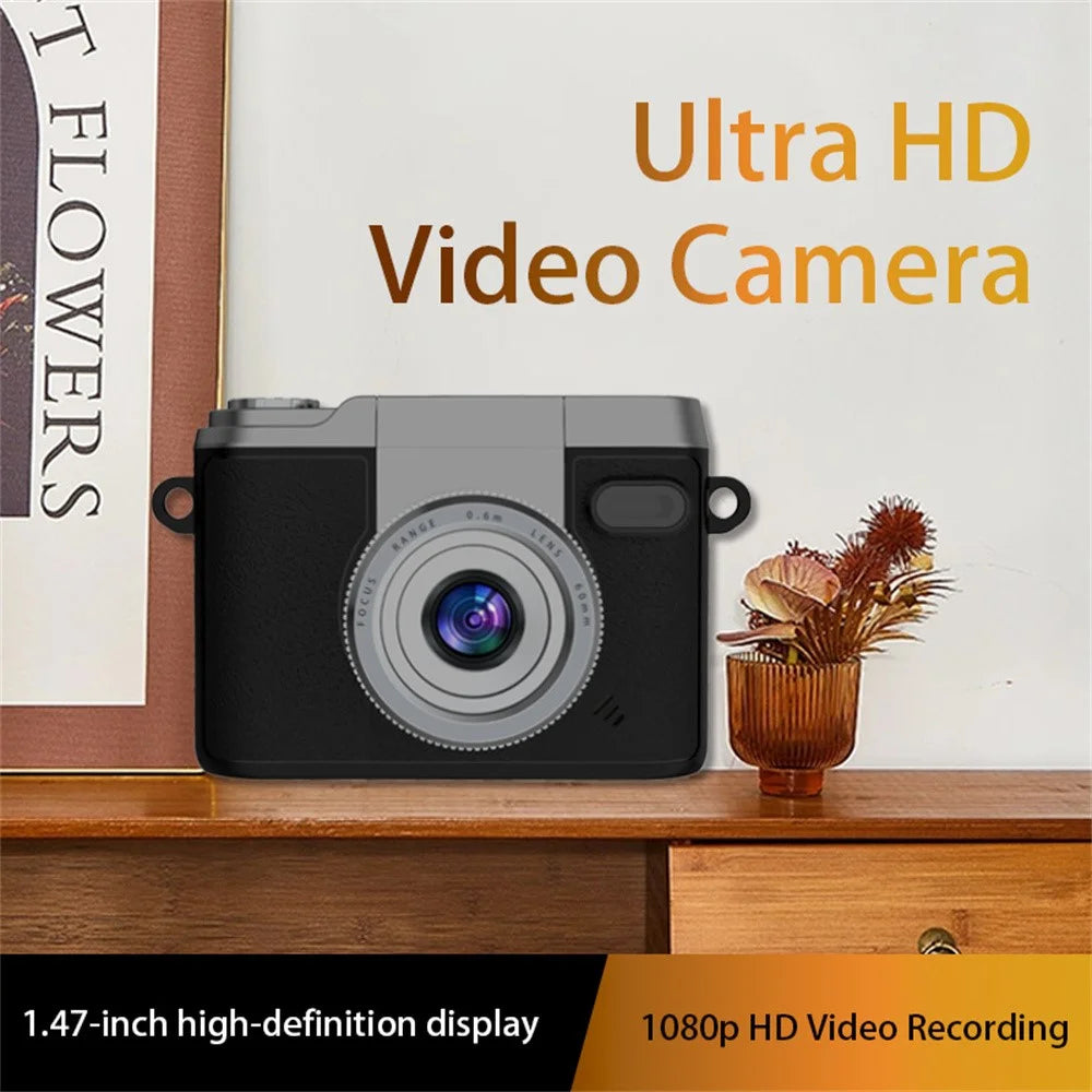 DM20 Auto Focus Mini Digital Camera 1.47 Inch HD Screen Flip Lens Video Recording CCD for Students, with 32GB Card + Card Reader - Black - 3