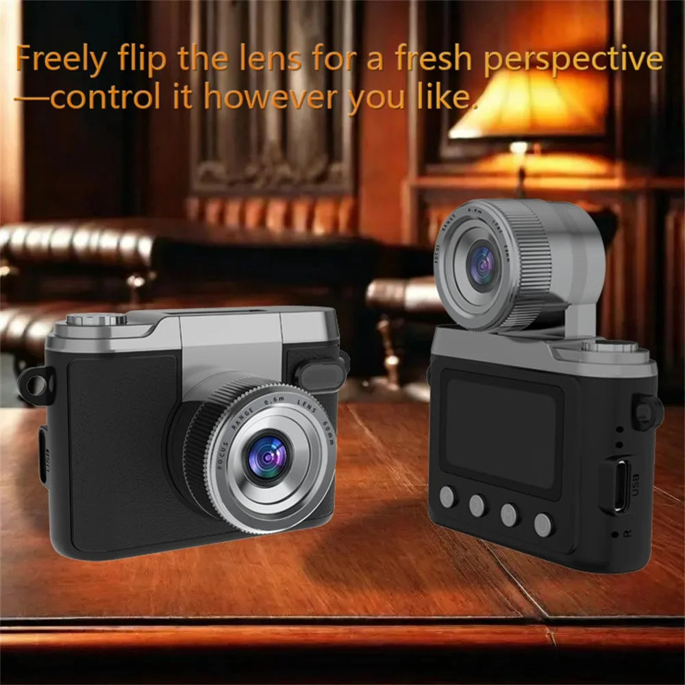 DM20 Auto Focus Mini Digital Camera 1.47 Inch HD Screen Flip Lens Video Recording CCD for Students, with 32GB Card + Card Reader - Black - 4
