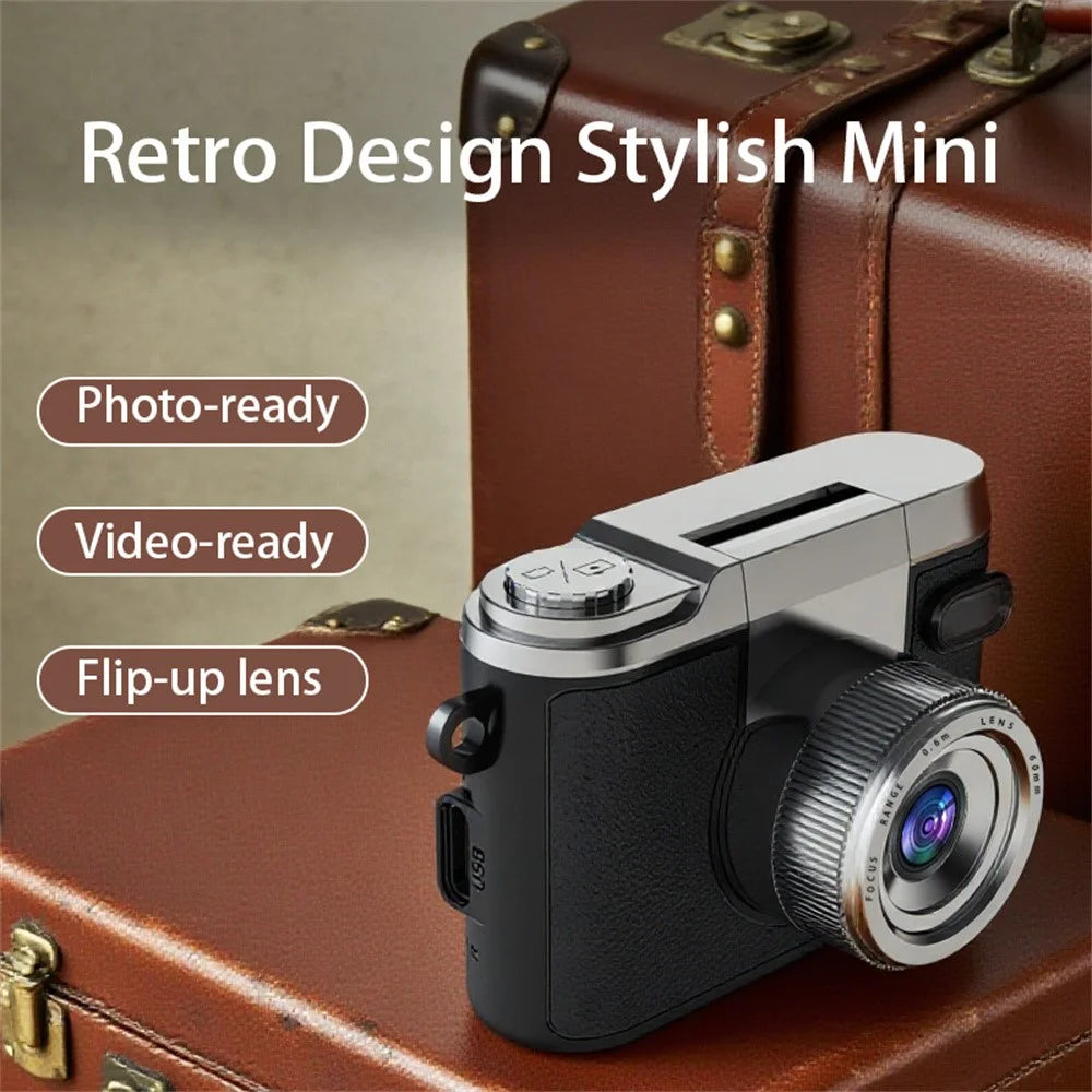 DM20 Auto Focus Mini Digital Camera 1.47 Inch HD Screen Flip Lens Video Recording CCD for Students, with 32GB Card + Card Reader - Black - 5
