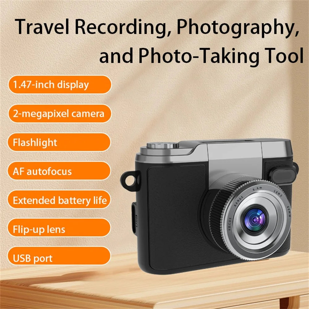 DM20 Auto Focus Mini Digital Camera 1.47 Inch HD Screen Flip Lens Video Recording CCD for Students, with 32GB Card + Card Reader - Black - 6