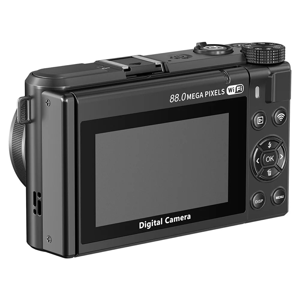 WD300-8K 88MP 8K 3 inch 180 Degree Flip Screen Digital Camera 18X Zoom WiFi Travel Camera with 32GB Card + Card Reader - Black - 2