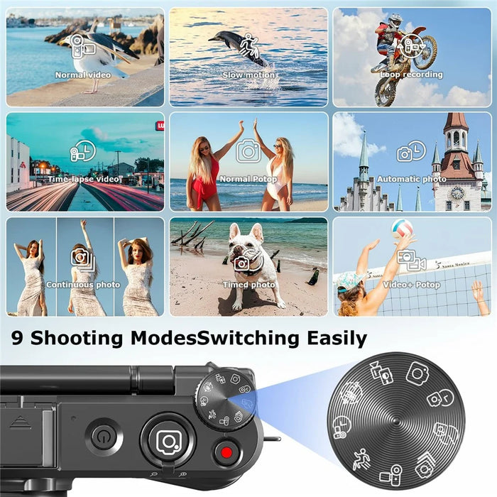 WD300-8K 88MP 8K 3 inch 180 Degree Flip Screen Digital Camera 18X Zoom WiFi Travel Camera with 64GB Card + Card Reader - Black - 4