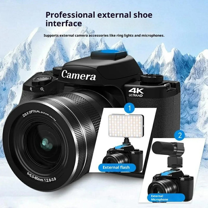WD100-4K 4K Digital Camera 75MP 20X Optical Zoom 4.0 inch Touchscreen Mirrorless Camera High Definition - Black - 2