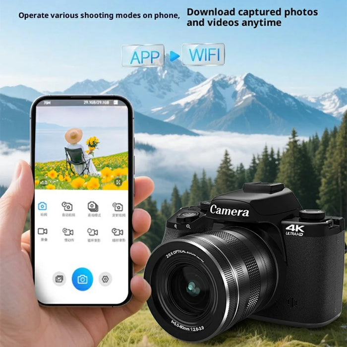 WD100-4K 4K Digital Camera 75MP 20X Optical Zoom 4.0 inch Touchscreen Mirrorless Camera High Definition - Black - 5