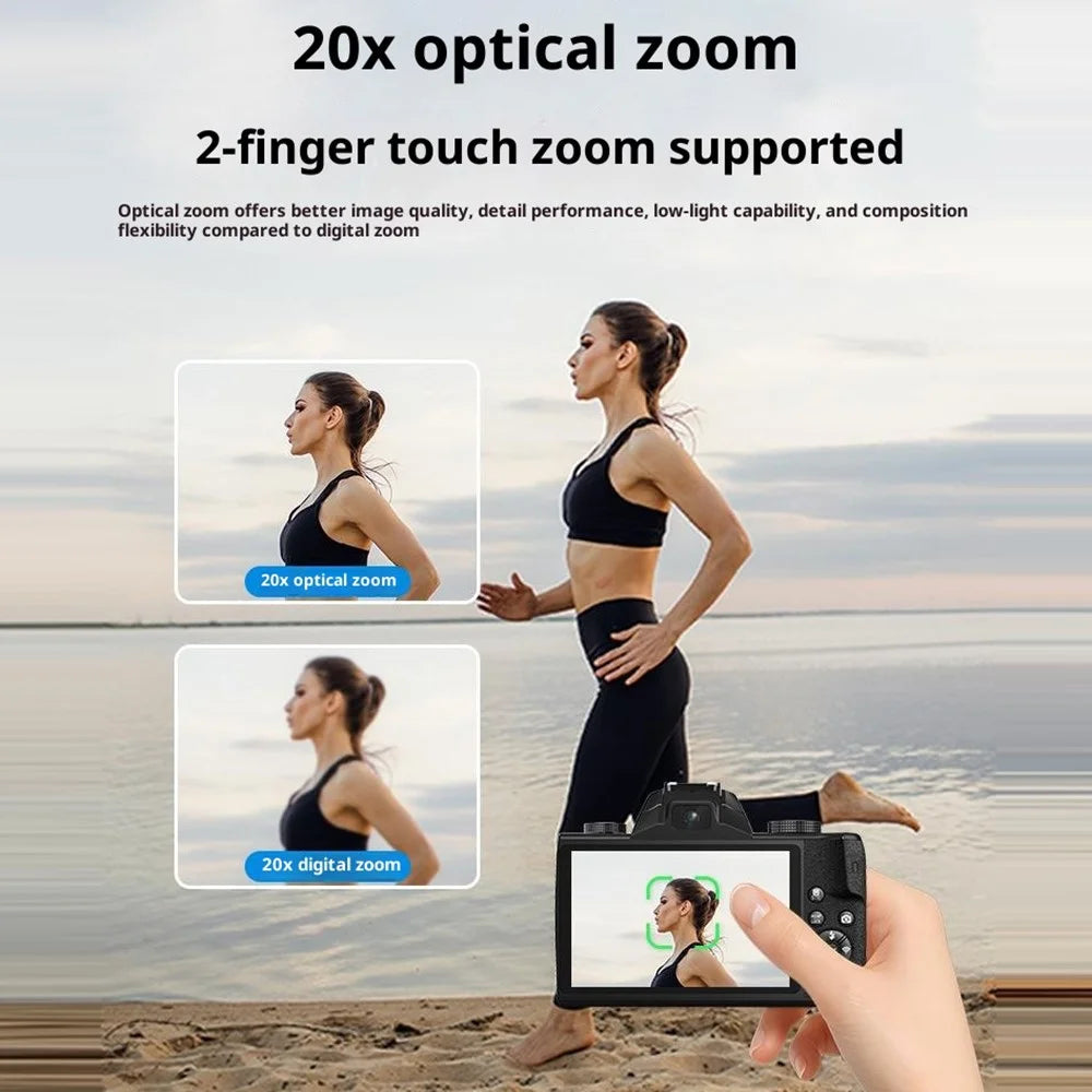 WD100-4K 75MP 4K Digital Camera 20X Optical Zoom 4.0 inch Touchscreen Mirrorless Camera with 64GB Card + Card Reader - Black - 4