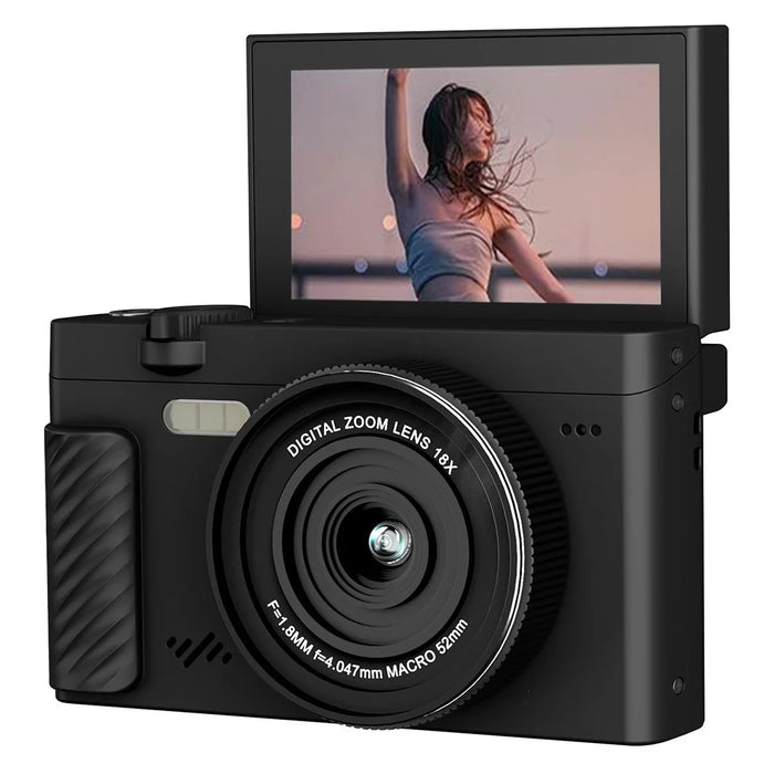 WD6003-4K 75MP 4K Digital Camera 3inch 180 Degree Flip Screen 18X Zoom WiFi Travel Camera with 32GB Card + Card Reader - Black - 1