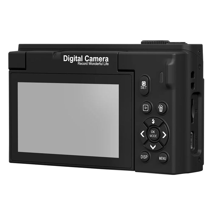 WD6003-4K 75MP 4K Digital Camera 3inch 180 Degree Flip Screen 18X Zoom WiFi Travel Camera with 32GB Card + Card Reader - Black - 4