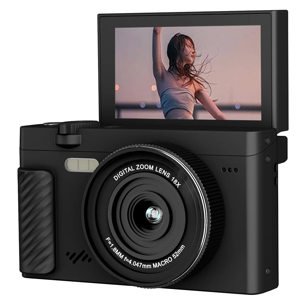 WD600-4K 75MP 4K Digital Camera 18X Zoom WiFi Travel Camera 3 inch 180 Degree Flip Screen with 64GB Card + Card Reader - Black - 1