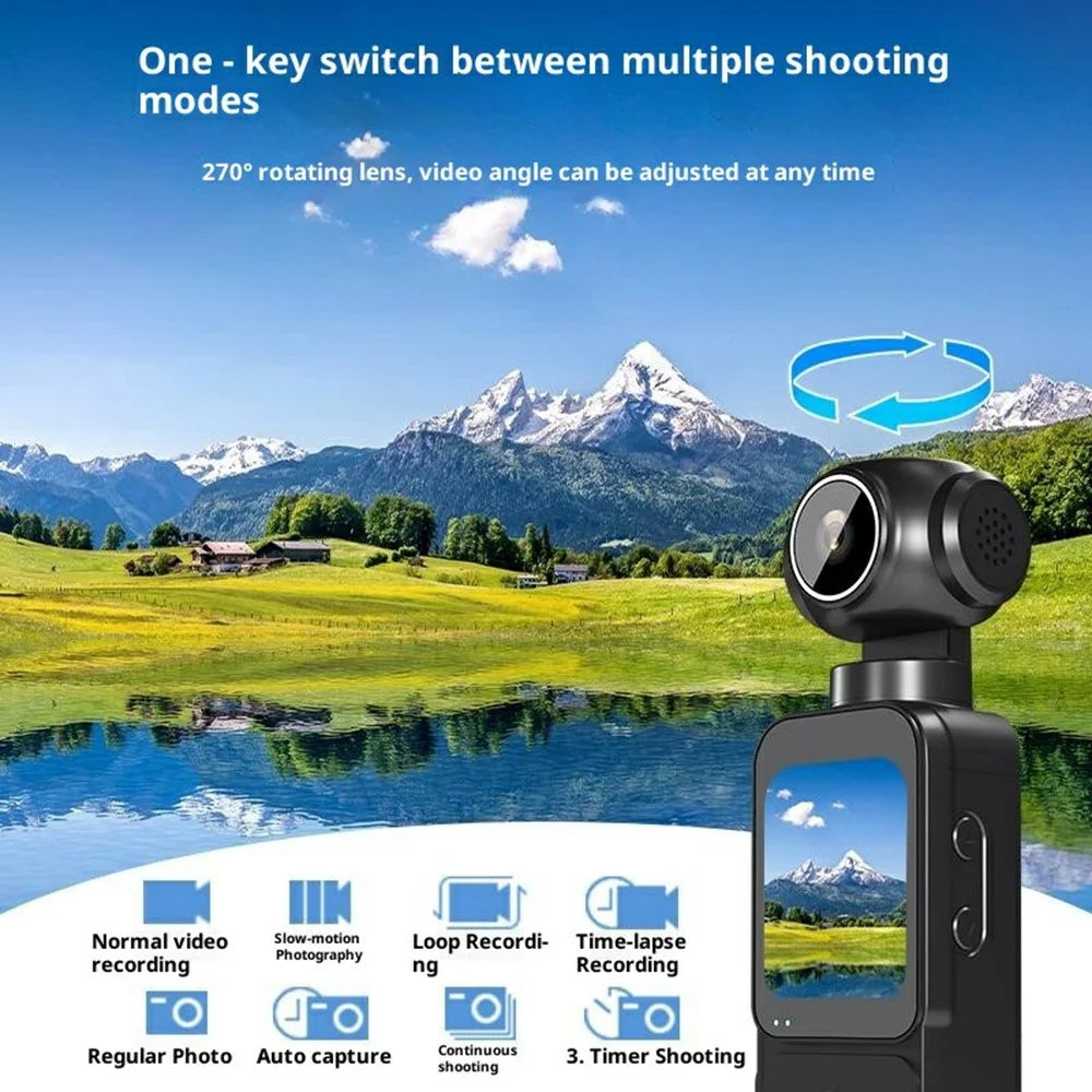 OX3 4K 60FPS 75MP Pocket Action Camera 1.69 inch HD Night Vision Outdoor Camera with 270° Electric Rotating Lens - 4