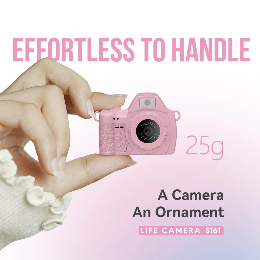 S161 Mini Digital Camera for Students 1.47 Inch IPS Screen 2K HD Video Recording Thumb Camera - Pink - 2