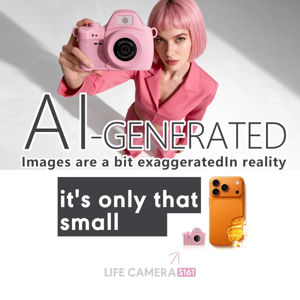 S161 Mini Digital Camera for Students 1.47 Inch IPS Screen 2K HD Video Recording Thumb Camera - Pink - 3