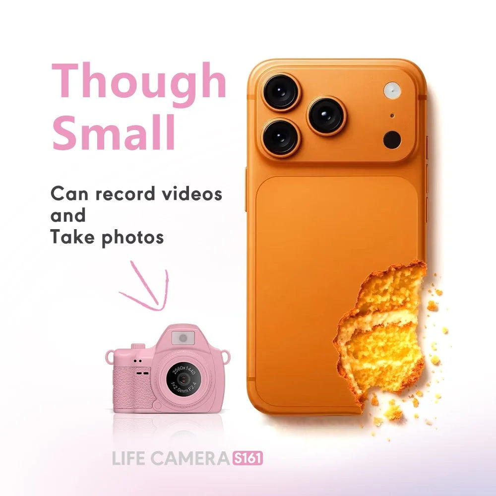 S161 Mini Digital Camera for Students 1.47 Inch IPS Screen 2K HD Video Recording Thumb Camera - Pink - 4