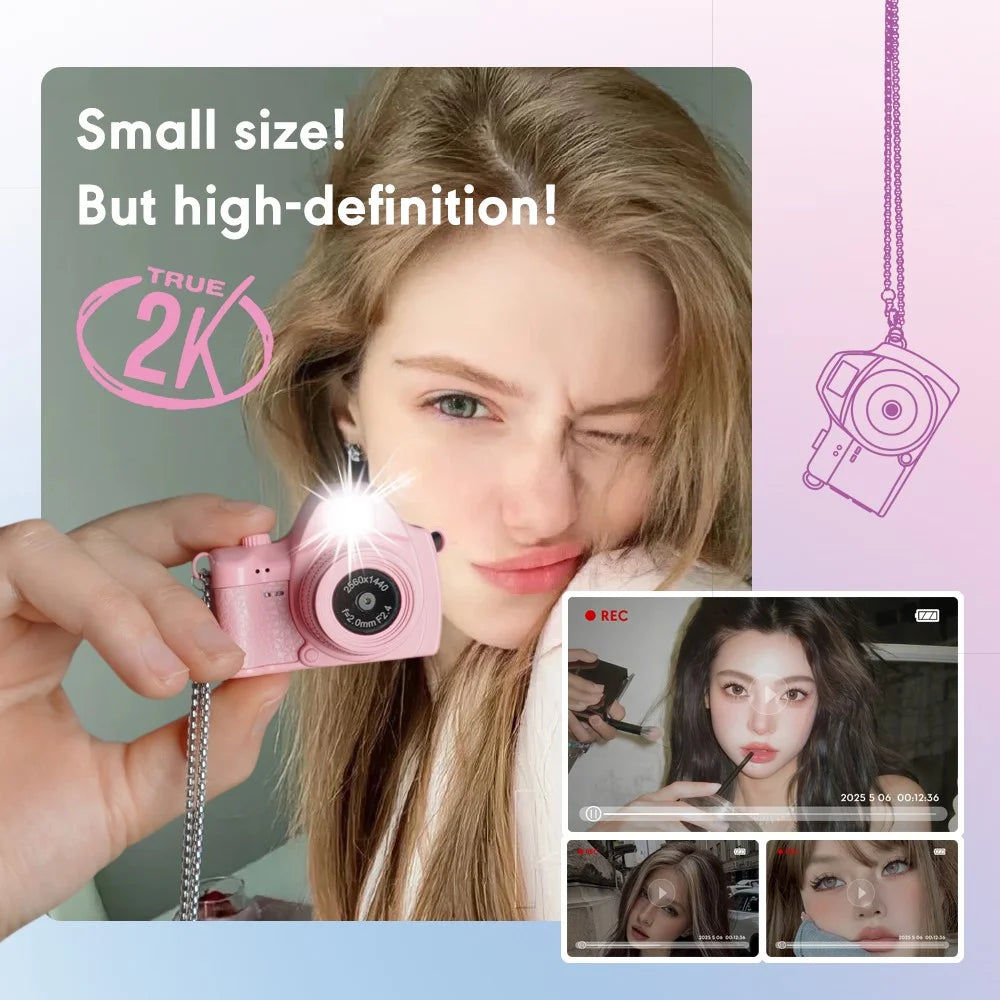 S161 Mini Digital Camera for Students 1.47 Inch IPS Screen 2K HD Video Recording Thumb Camera - Pink - 7