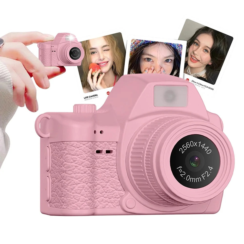 S161 Mini Digital Camera 1.47 Inch IPS Screen 2K HD Video Recording Kids Thumb Camera with Fill Light, with 32GB Card - Pink - 1
