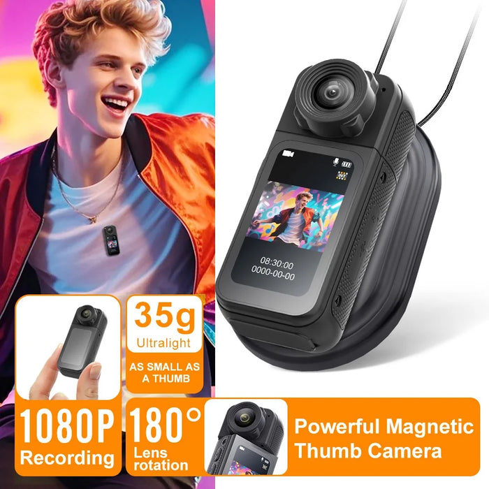 S83 1080P Magnetic Thumb Camera 1.47 inch IPS Screen Mini Cam with 180° Rotating Lens - Black - 2