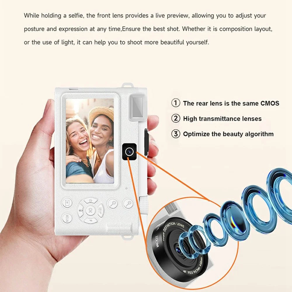 F01 Digital Camera High Resolution HD CMOS Sensor Travel Selfie Pocket Camera for Students - Black - 3