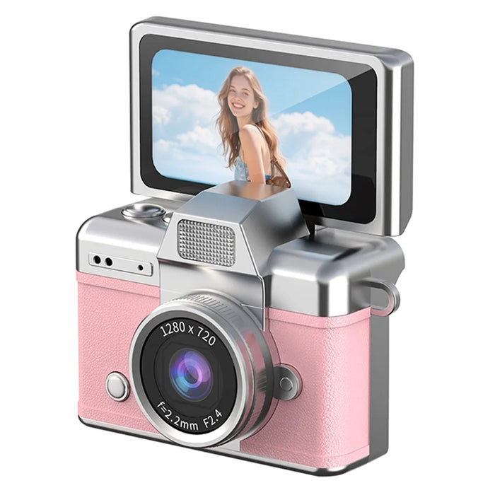 LK-027 Mini Retro Thumb Camera 1.47 Inch Flip Screen Digital Camera HD Video Recording CCD, with 32GB Card + Card Reader - Pink - 1