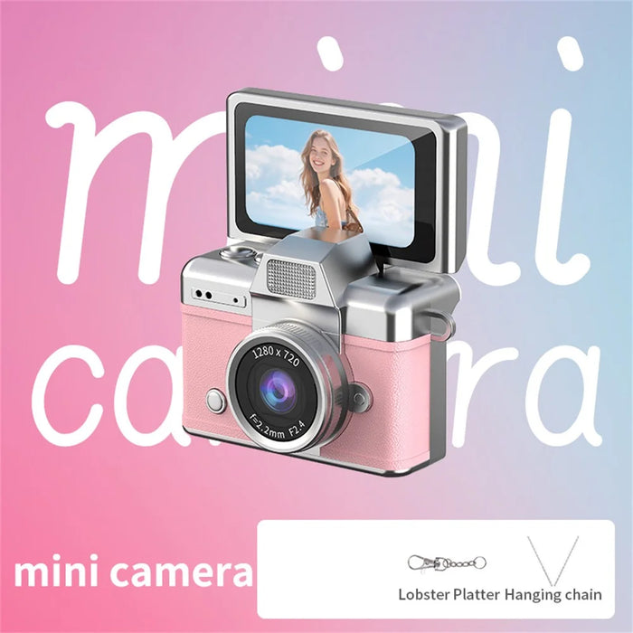 LK-027 Mini Retro Thumb Camera 1.47 Inch Flip Screen Digital Camera HD Video Recording CCD, with 32GB Card + Card Reader - Pink - 3