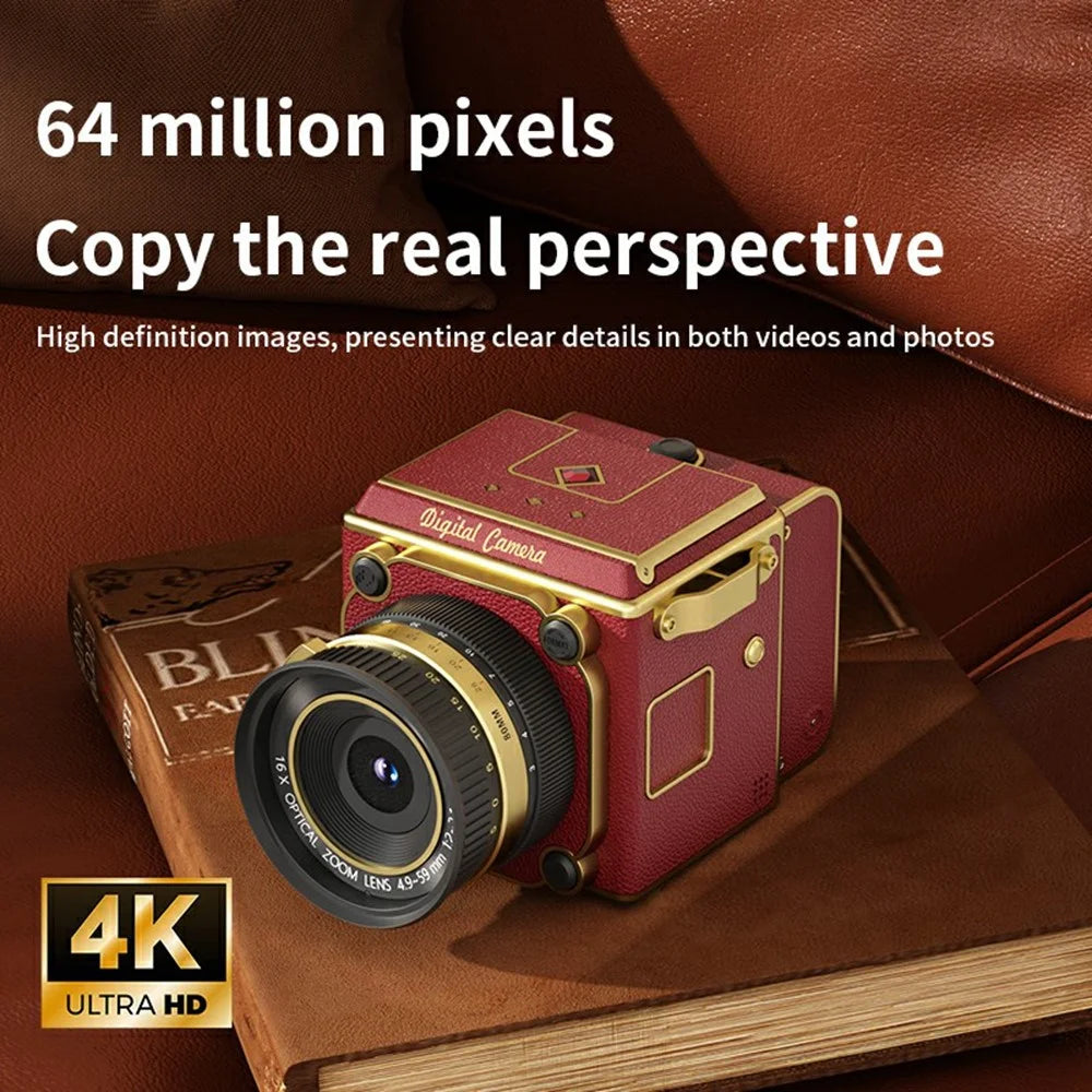 M31 2.0 inch 4K HD Retro Digital Camera 16X Zoom HD Video Camera Smart Anti-Shake with Manual Crank for Outdoor Travel - Red - 2