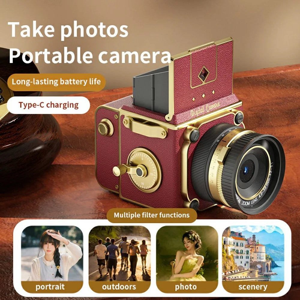 M31 2.0 inch 4K HD Retro Digital Camera 16X Zoom HD Video Camera Smart Anti-Shake with Manual Crank for Outdoor Travel - Red - 3