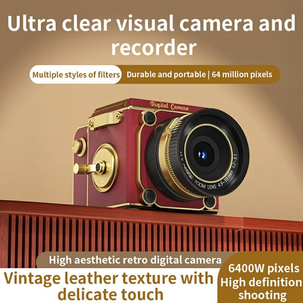 M31 2.0 inch 4K HD Retro Digital Camera 16X Zoom HD Video Camera Smart Anti-Shake with Manual Crank for Outdoor Travel - Red - 4