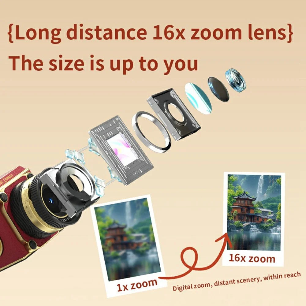 M31 2.0 inch 4K HD Retro Digital Camera 16X Zoom HD Video Camera Smart Anti-Shake with Manual Crank for Outdoor Travel - Red - 5