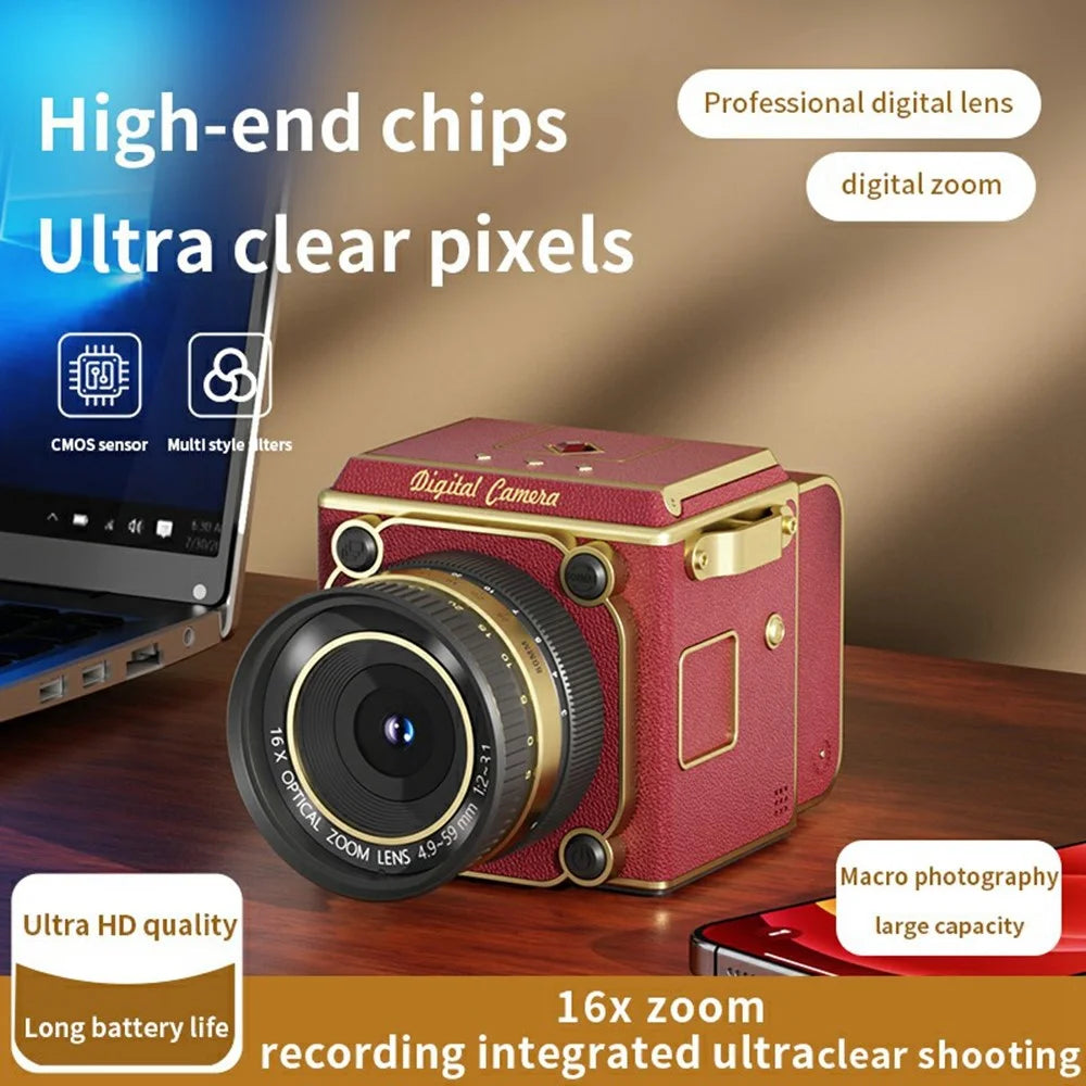 M31 2.0 inch 4K HD Retro Digital Camera 16X Zoom HD Video Camera Smart Anti-Shake with Manual Crank for Outdoor Travel - Red - 6