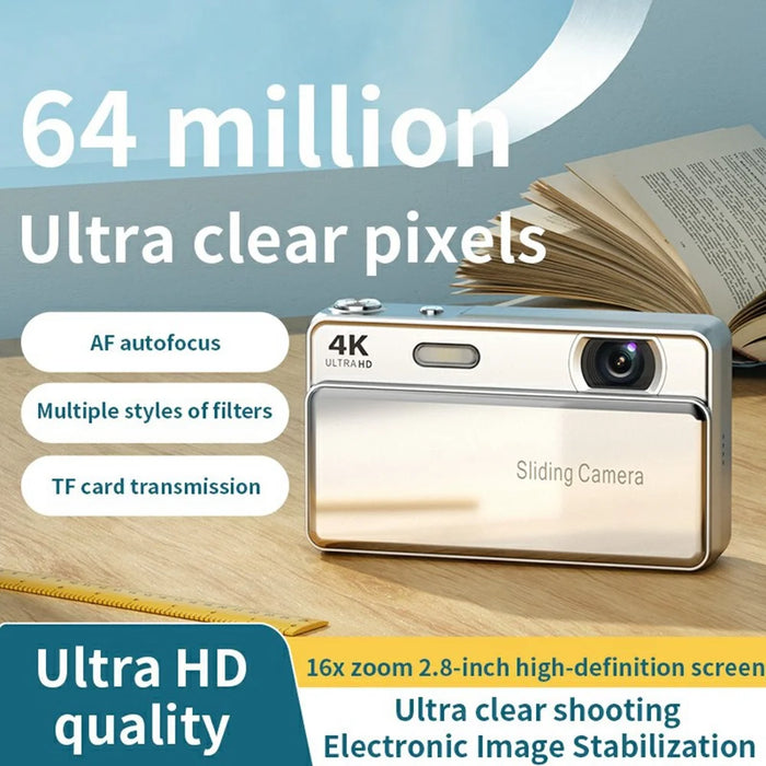 M15 2.8 inch 4K HD Slide Cover CCD Digital Camera 16X Zoom Camera AF Auto Focus with Fill Light - White - 4