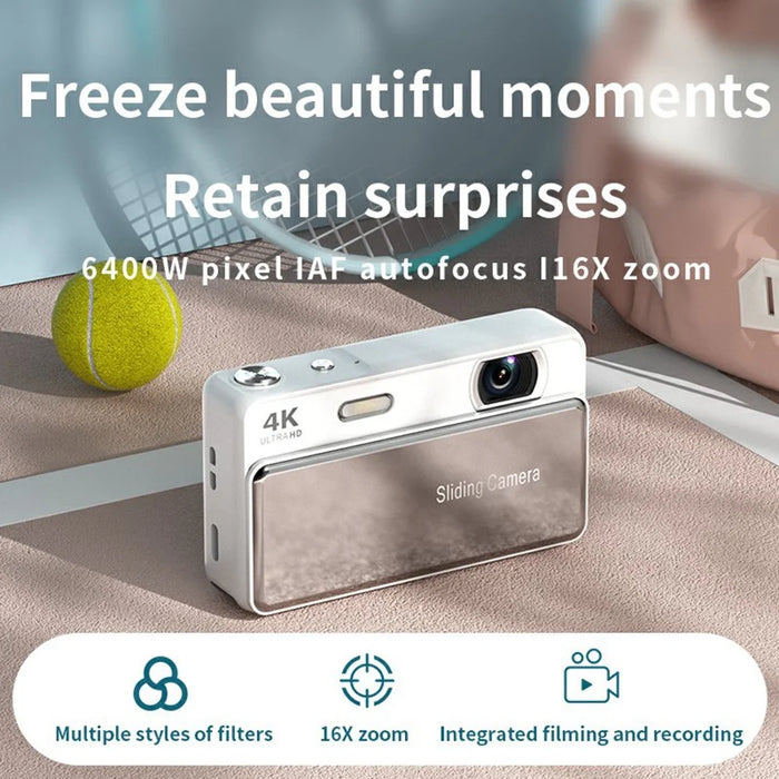 M15 2.8 inch 4K HD Slide Cover CCD Digital Camera 16X Zoom Camera AF Auto Focus with Fill Light - White - 5