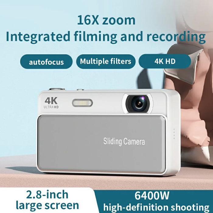M15 2.8 inch 4K HD Slide Cover CCD Digital Camera 16X Zoom Camera AF Auto Focus with Fill Light - White - 6