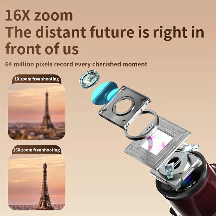 M29 2.8 inch 5K Digital Camera 16X Zoom Anti-Shake Video Camera AF Auto Focus for Beginners - Red - 3