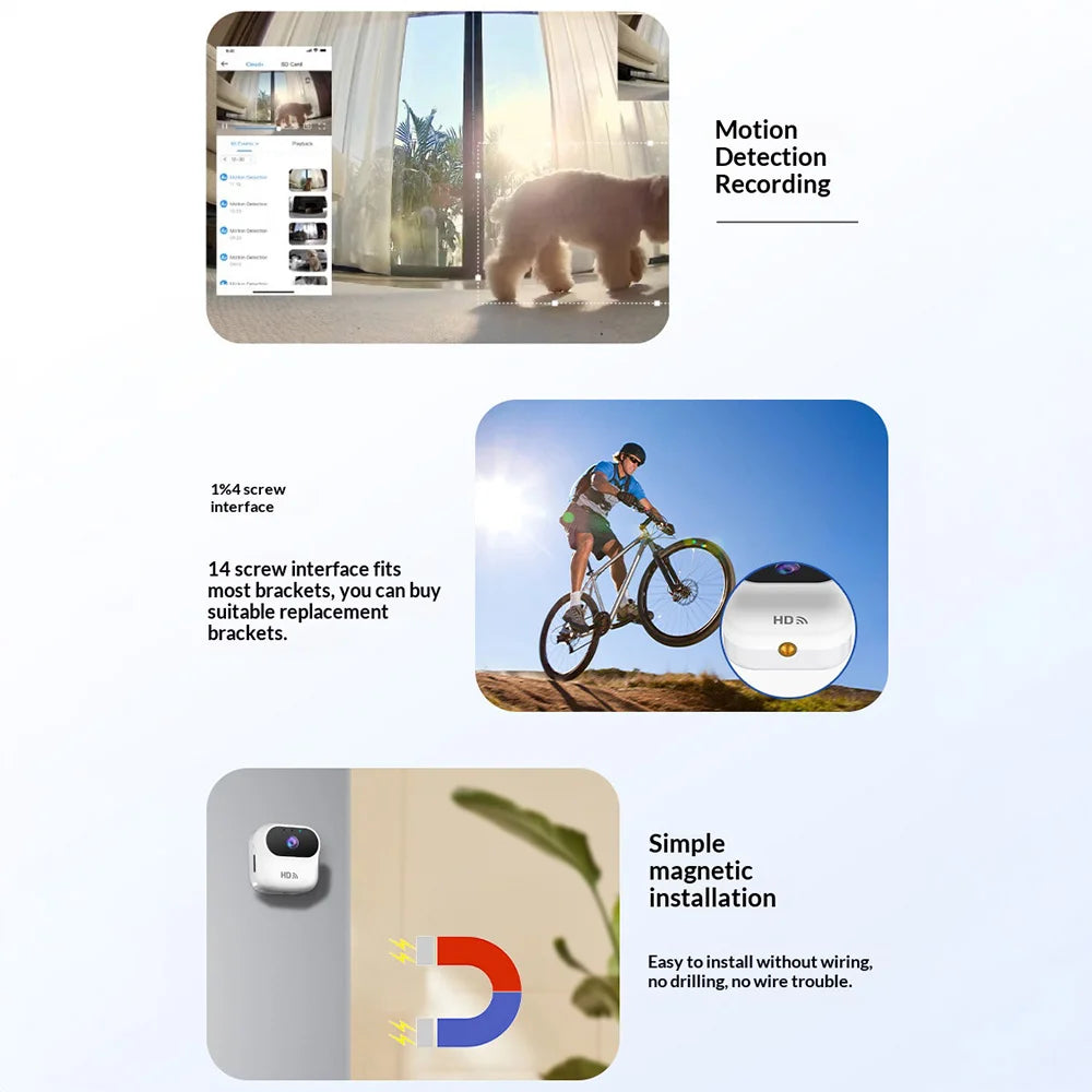 A8 Vlog Pocket Camera Mini WiFi Camera Magnetic Mount HD Home Security Monitor Surveillance Cam - White - 7