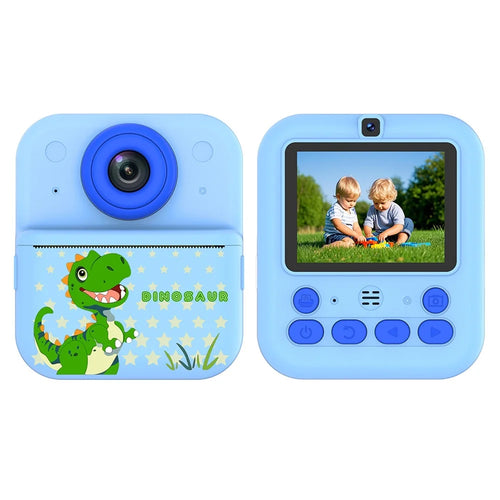 S5 2.4 inch HD Dual Camera Instant Print Kids Camera 1080P Video Recorder Gift with 16X Digital Zoom Single Color Printing - Blue Dinosaur - 1