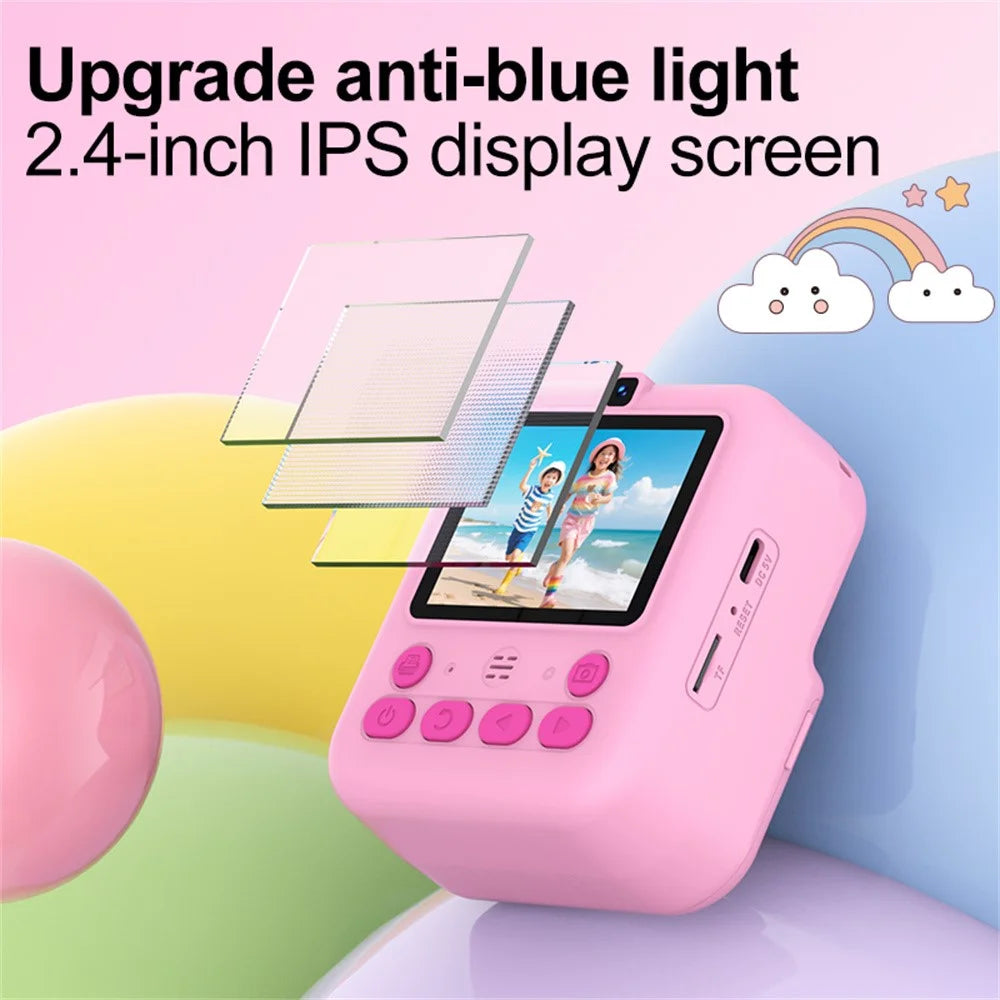 S5 2.4 inch HD Dual Camera Instant Print Kids Camera 1080P Video Recorder Gift with 16X Digital Zoom Single Color Printing - Blue Dinosaur - 6