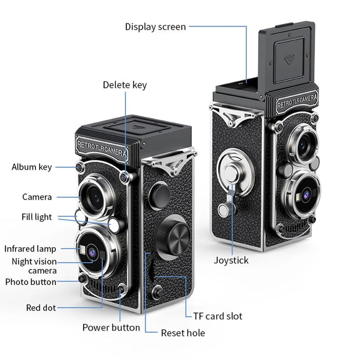 LK-019 1.54 Inch Retro TLR Digital Camera HD Photo Video Recording 48MP 1080P Manual Focus for Photography - Black - 6