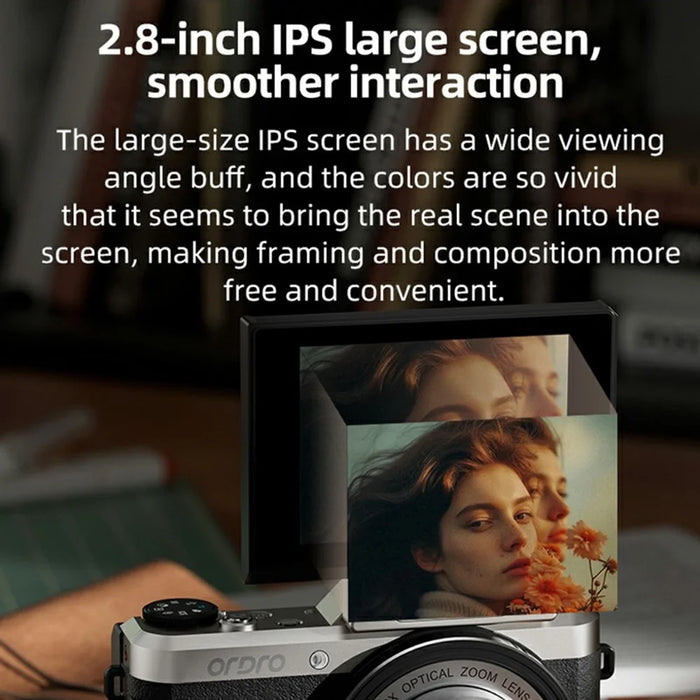 ORDRO D27 Digital Camera 6X Optical Zoom 2.8 Inch Flip Screen 4K HD Video Recording CCD Camcorder - Black - 3