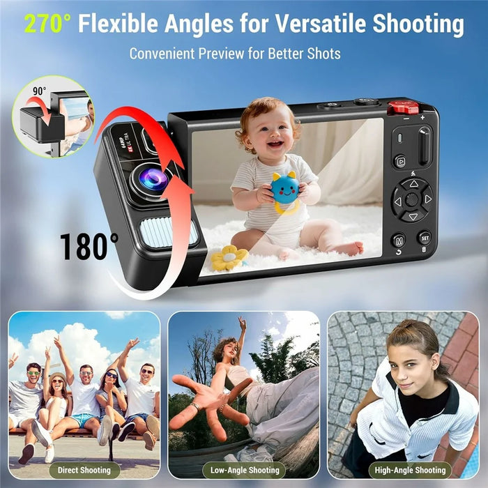 CV21 4K Video Recorder CCD 18X Zoom Rotatable Lens 2.8 Inch Screen Digital Camera for Vlogging - 3