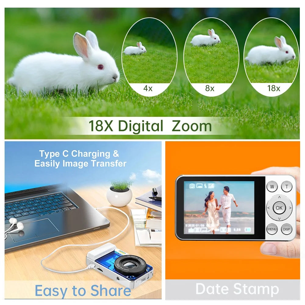 A60 HD Video Recording CCD Built-in LED Flash 18X Zoom 2.8 Inch IPS Screen 20MP Digital Camera - White - 4
