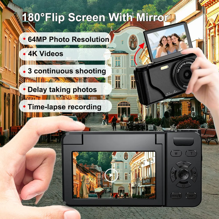A65 3.0 inch 18X Digital Zoom Flip Screen Mirrorless Camera 20MP Student CCD Digital Camera with External Lens - Black - 6